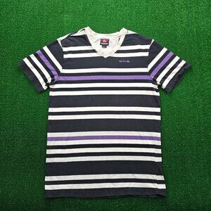 Quiksilver Tshirt Mens XL Black White Striped V-Neck Pullover Outdoors‎ Surf